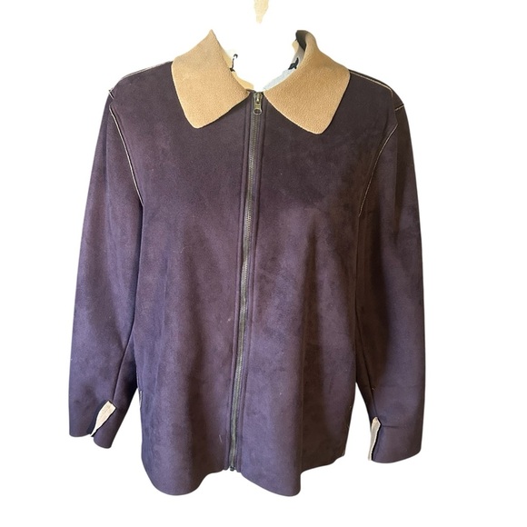 FU DA New York Womens Faux Suede Full Zip Front Light Jacket Sz Lrg - Picture 2 of 12